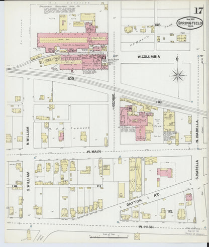 Sanborn Fire Insurance Map from Springfield, Clark County, Ohio (1891), Sheet #0017 - Complete Map Set gallery image, historic Sanborn map, vintage wall art, Ohio Ohio