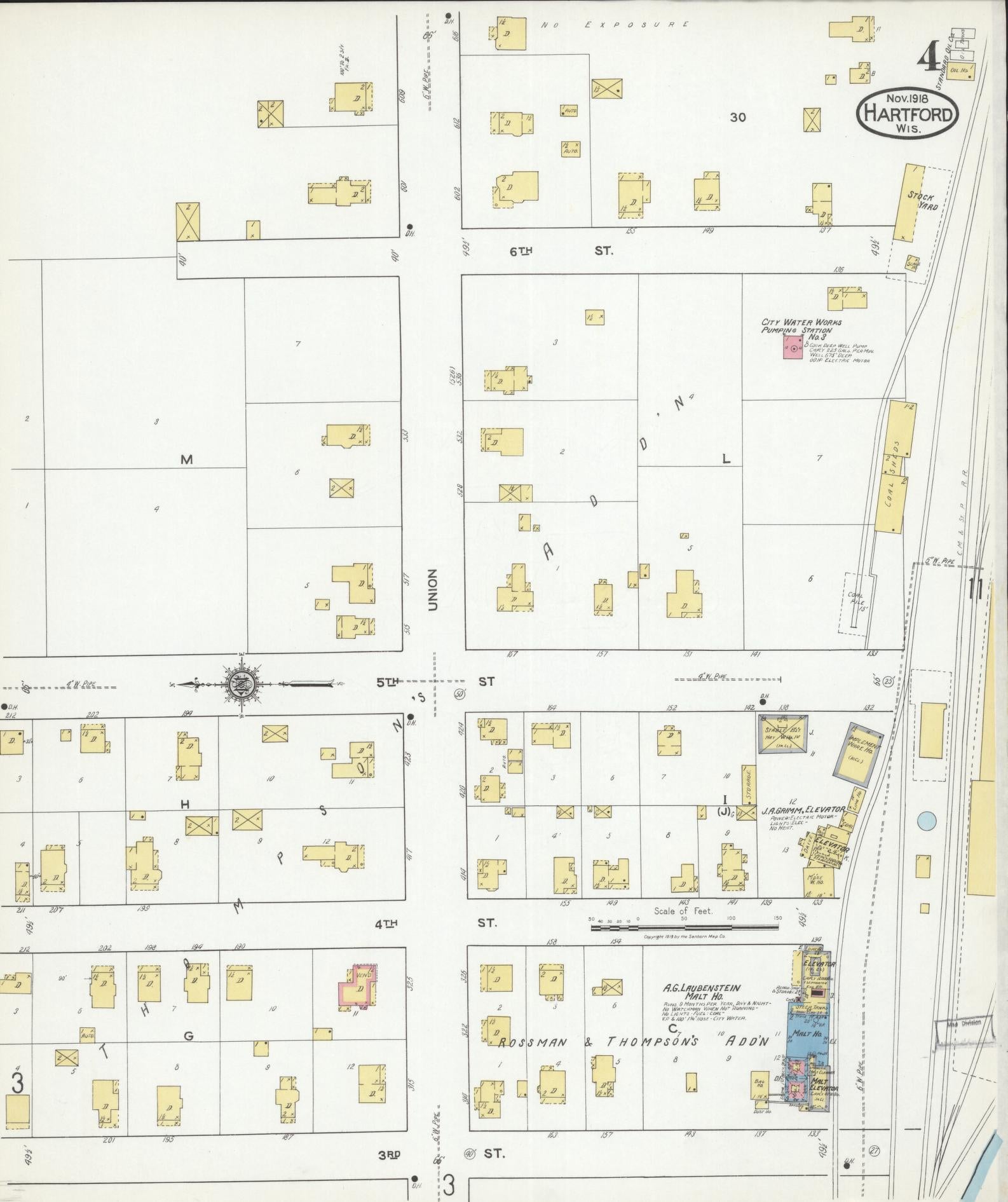 Sanborn Fire Insurance Map from Hartford, Washington County, Wisconsin (1918), Sheet #0004 - Complete Map Set gallery image, historic Sanborn map, vintage wall art, Wisconsin Wisconsin