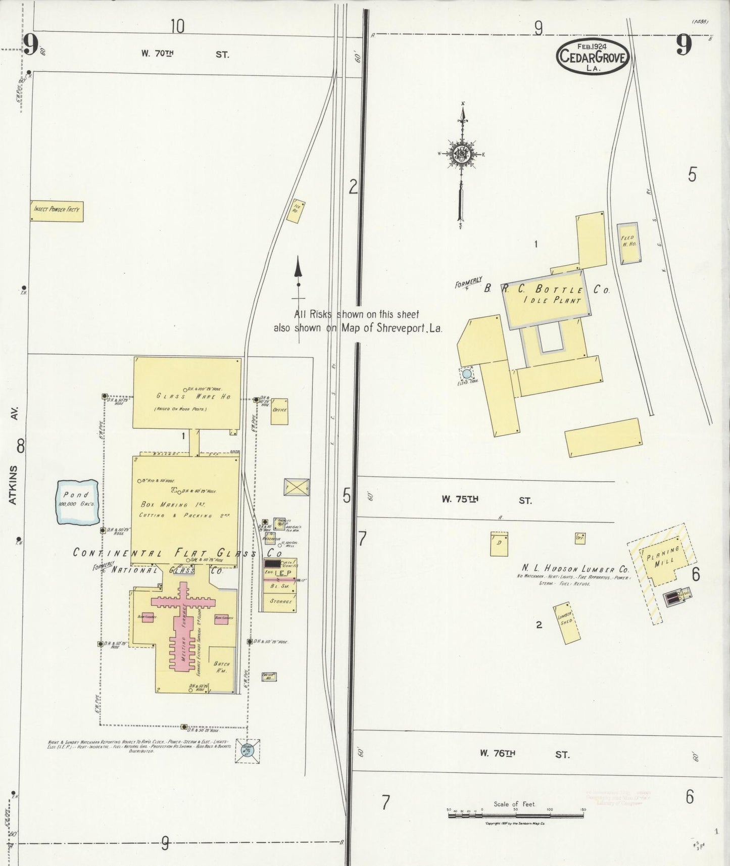 Sanborn Fire Insurance Map from Cedar Grove, Caddo Parish, Louisiana (1924), Sheet #0009 - Complete Map Set gallery image, historic Sanborn map, vintage wall art, Louisiana Louisiana