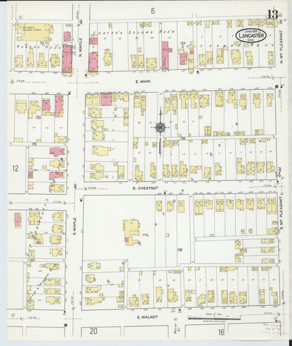 Sanborn Fire Insurance Map from Lancaster, Fairfield County, Ohio (1919), Sheet #0013 - Historic Sanborn Fire Insurance Map Print, vintage old map wall art, antique decor, genealogy gift, Ohio Ohio map
