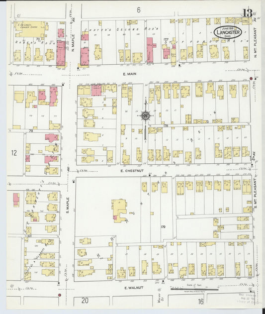 Sanborn Fire Insurance Map from Lancaster, Fairfield County, Ohio (1919), Sheet #0013 - Historic Sanborn Fire Insurance Map Print, vintage old map wall art, antique decor, genealogy gift, Ohio Ohio map