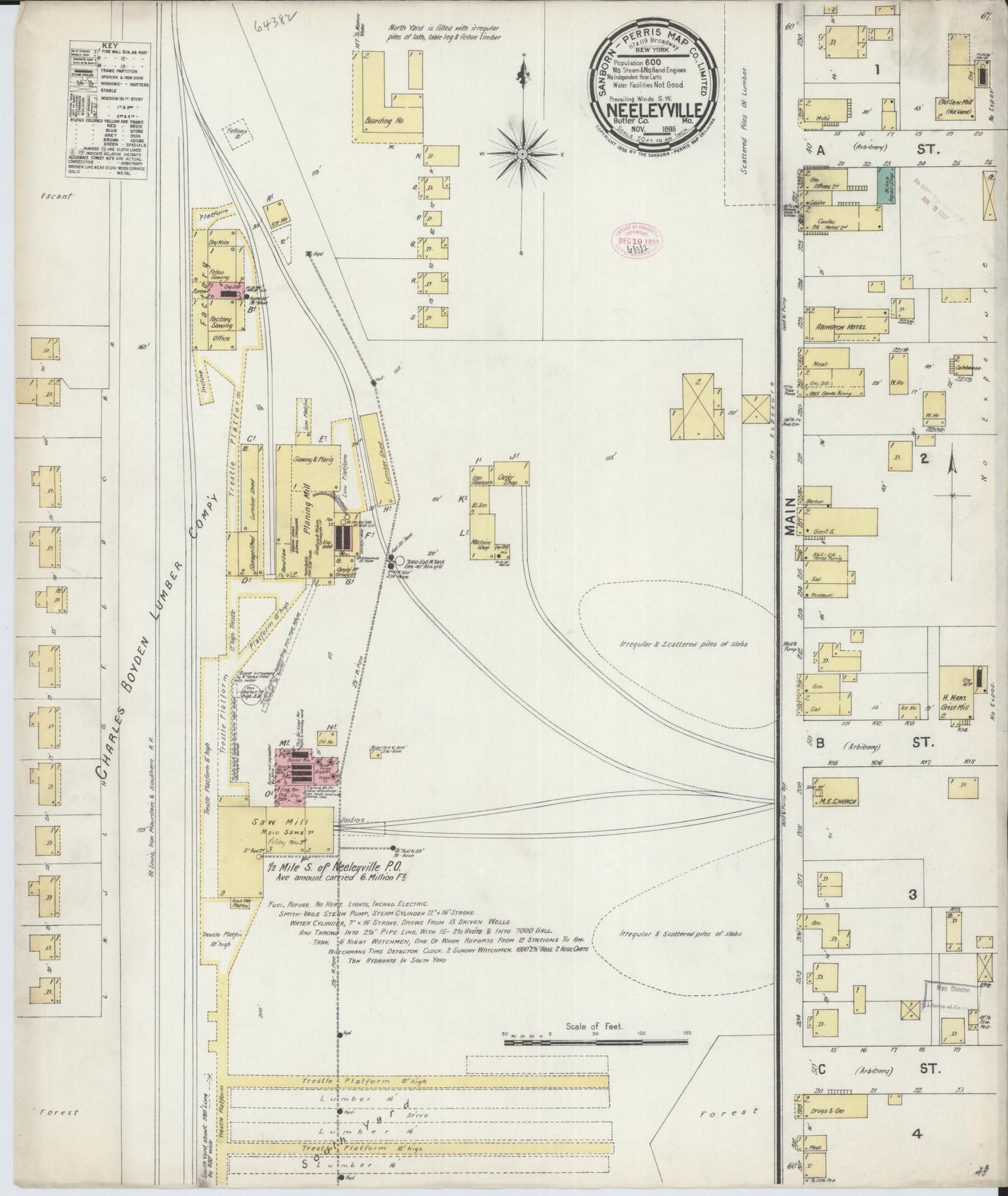 Sanborn Fire Insurance Map from Neelyville, Butler County, Missouri (1895), Sheet #0001 - Historic Sanborn Fire Insurance Map Print, vintage old map wall art, antique decor, genealogy gift, Missouri Missouri map