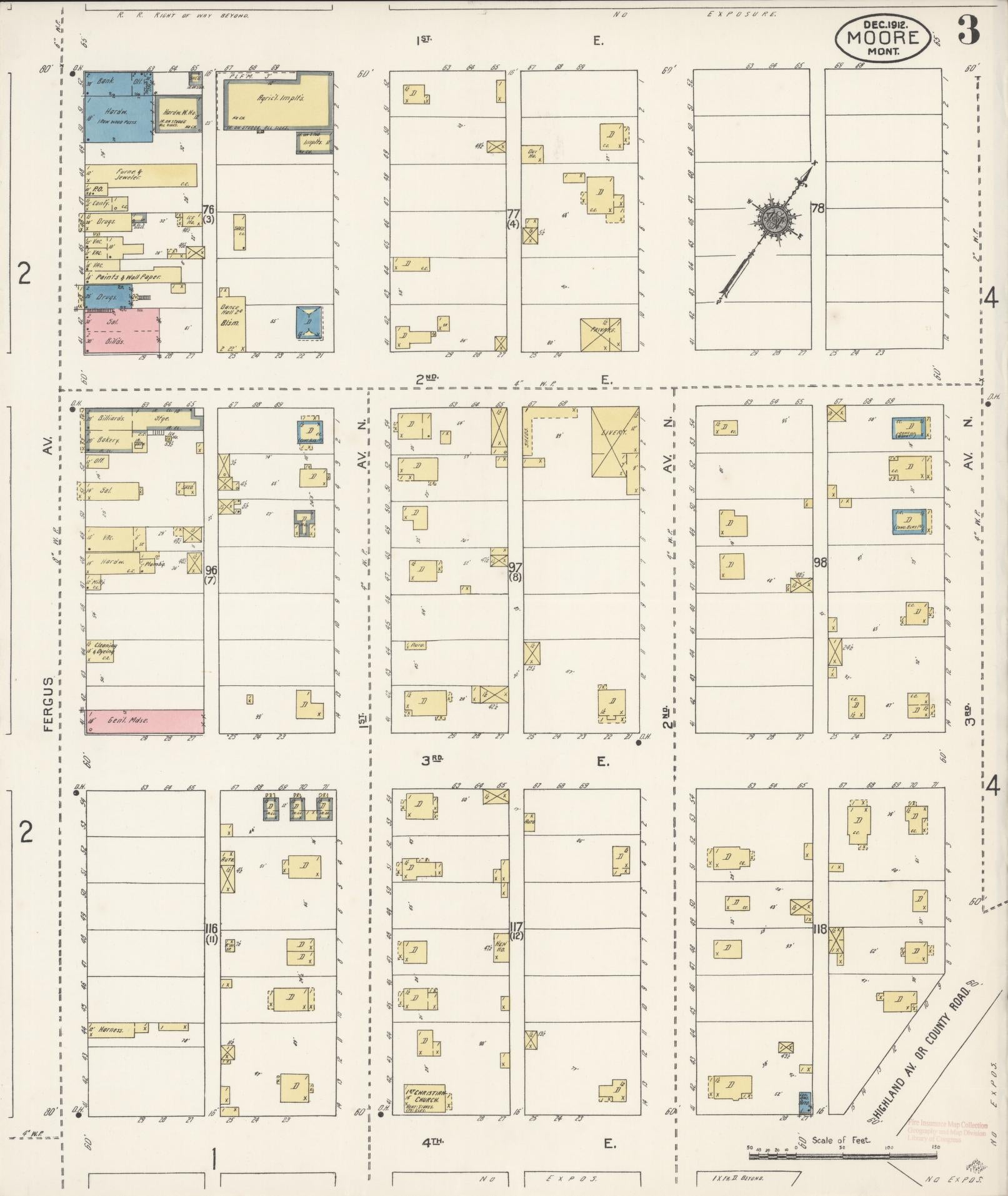 Sanborn Fire Insurance Map from Moore, Fergus County, Montana (1912), Sheet #0003 - Historic Sanborn Fire Insurance Map Print, vintage old map wall art, antique decor, genealogy gift, Montana Montana map