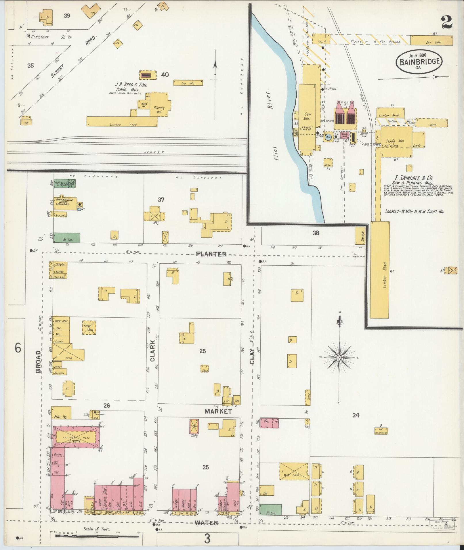 Sanborn Fire Insurance Map from Bainbridge, Decatur County, Georgia (1900), Sheet #0002 - Complete Map Set gallery image, historic Sanborn map, vintage wall art, Georgia Georgia
