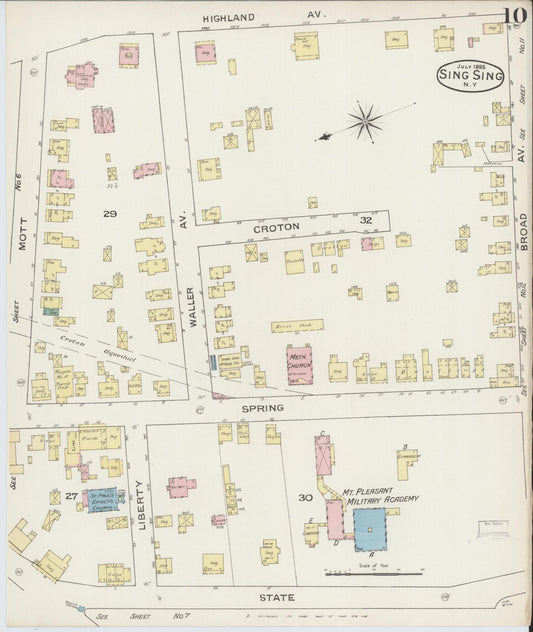 Sanborn Fire Insurance Map from Sing Sing, Westchester County, New York (1886), Sheet #0010 - Historic Sanborn Fire Insurance Map Print, vintage old map wall art, antique decor, genealogy gift, New York New York map