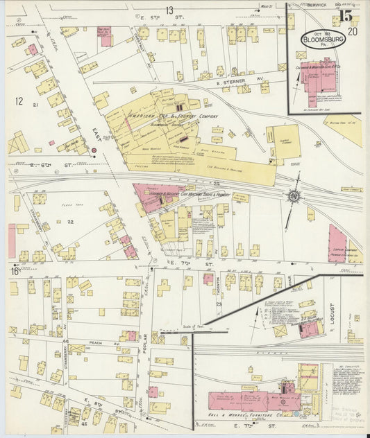 Sanborn Fire Insurance Map from Bloomsburg, Columbia County, Pennsylvania (1913), Sheet #0015 - Historic Sanborn Fire Insurance Map Print, vintage old map wall art, antique decor, genealogy gift, Pennsylvania Pennsylvania map