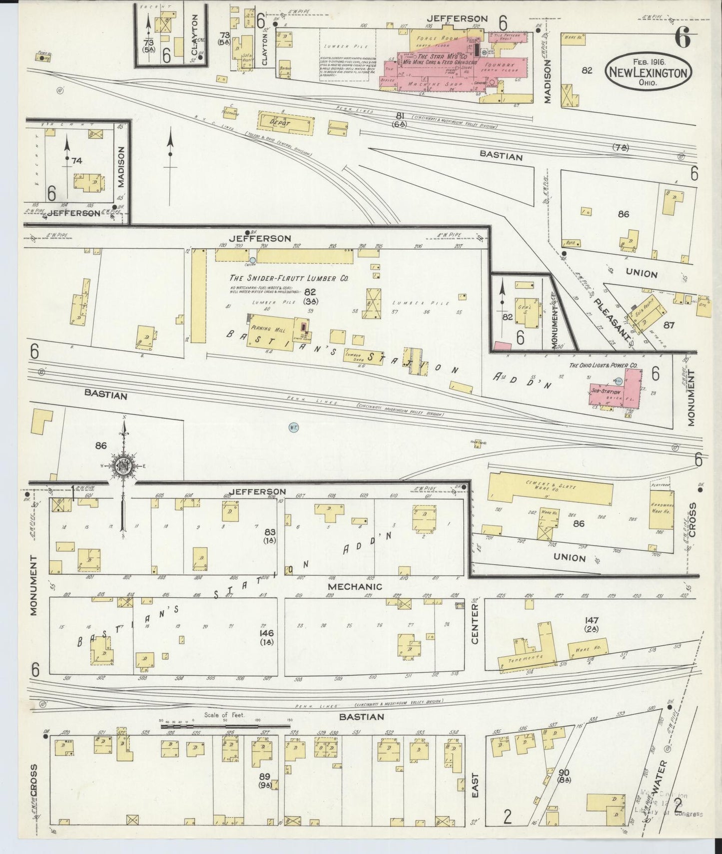 Sanborn Fire Insurance Map from New Lexington, Perry County, Ohio (1916), Sheet #0006 - Historic Sanborn Fire Insurance Map Print, vintage old map wall art, antique decor, genealogy gift, Ohio Ohio map