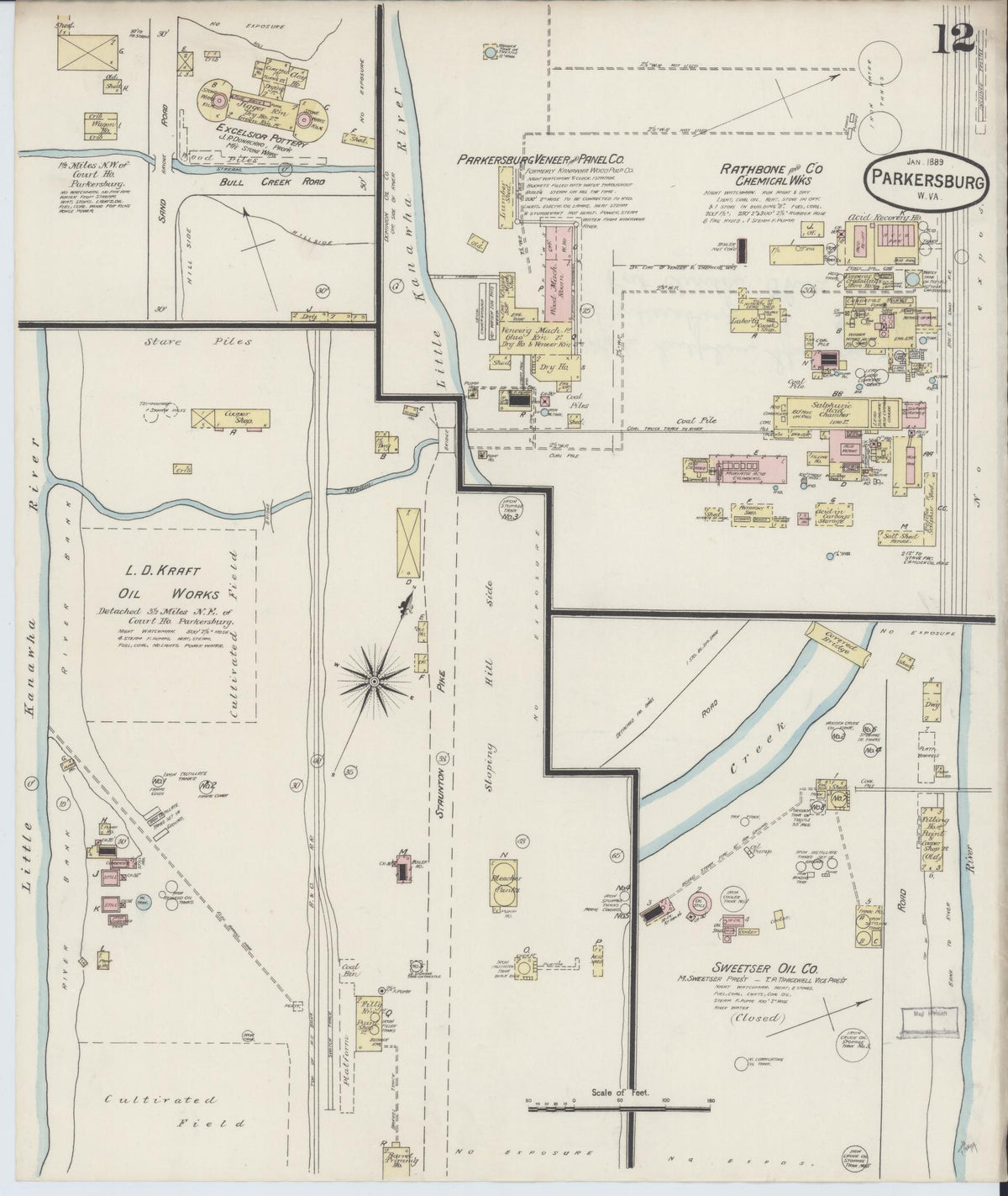 Sanborn Fire Insurance Map from Parkersburg, Wood County, West Virginia (1889), Sheet #0012 - Historic Sanborn Fire Insurance Map Print, vintage old map wall art, antique decor, genealogy gift, West Virginia West Virginia map