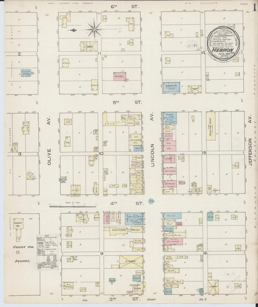 Sanborn Fire Insurance Map from Hebron, Thayer County, Nebraska (1886), Sheet #0001 - Historic Sanborn Fire Insurance Map Print, vintage old map wall art, antique decor, genealogy gift, Nebraska Nebraska map