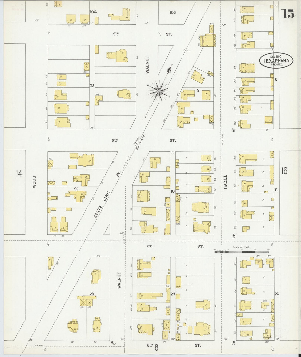 Sanborn Fire Insurance Map from Texarkana, Bowie County, Texas (1900), Sheet #0015 - Complete Map Set gallery image, historic Sanborn map, vintage wall art, Texas Texas