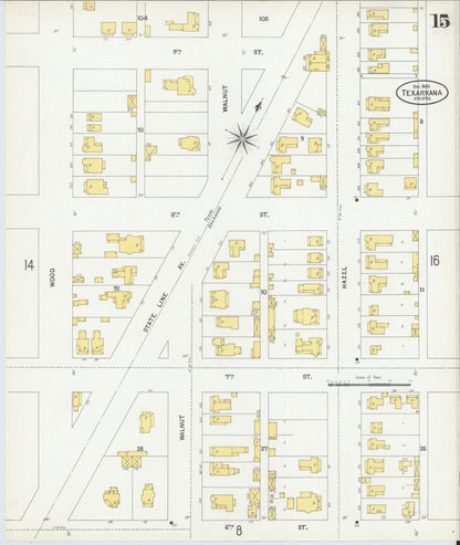 Sanborn Fire Insurance Map from Texarkana, Bowie County, Texas (1900), Sheet #0015 - Complete Map Set gallery image, historic Sanborn map, vintage wall art, Texas Texas