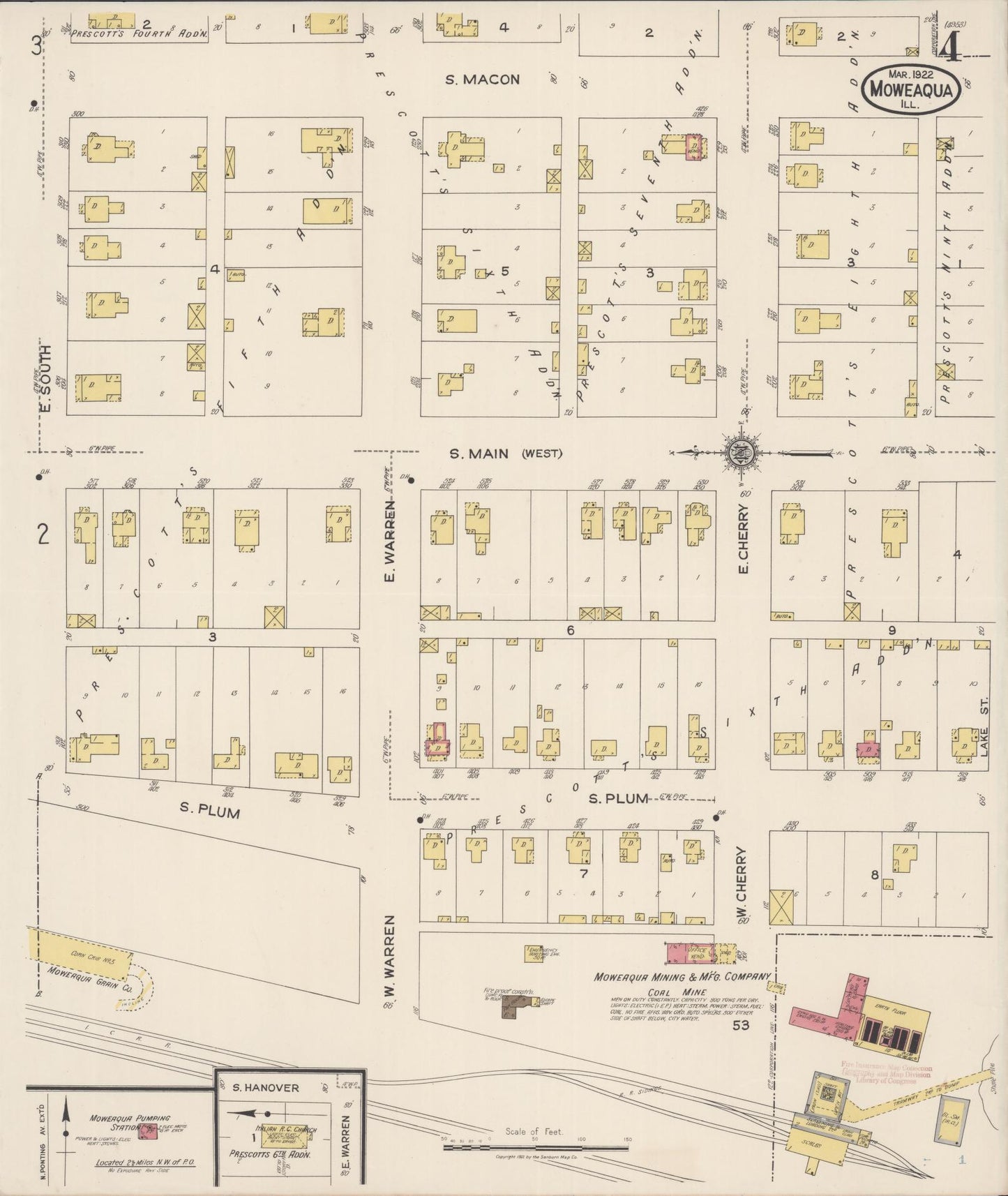 Sanborn Fire Insurance Map from Moweaqua, Shelby County, Illinois (1922), Sheet #0004 - Complete Map Set gallery image, historic Sanborn map, vintage wall art, Illinois Illinois