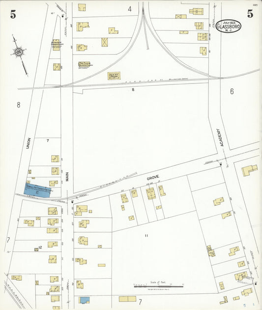 Sanborn Fire Insurance Map from Glassboro, Gloucester County, New Jersey (1923), Sheet #0005 - Historic Sanborn Fire Insurance Map Print, vintage old map wall art, antique decor, genealogy gift, New Jersey New Jersey map