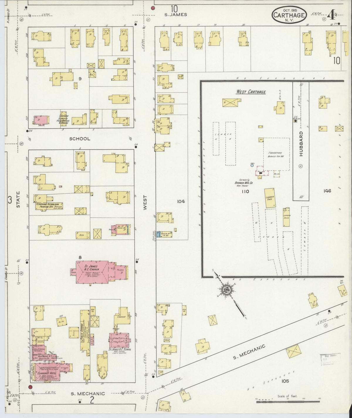 Sanborn Fire Insurance Map from Carthage, Jefferson County, New York (1915), Sheet #0004 - Historic Sanborn Fire Insurance Map Print, vintage old map wall art, antique decor, genealogy gift, New York New York map
