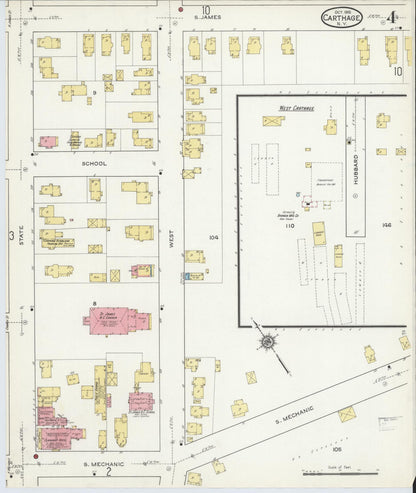 Sanborn Fire Insurance Map from Carthage, Jefferson County, New York (1915), Sheet #0004 - Historic Sanborn Fire Insurance Map Print, vintage old map wall art, antique decor, genealogy gift, New York New York map