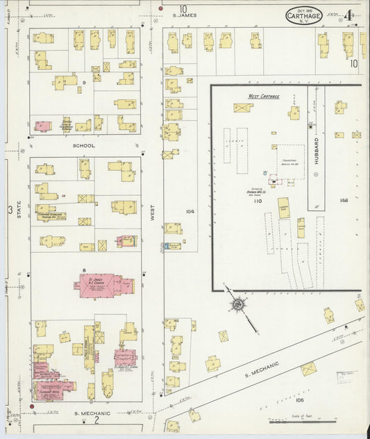 Sanborn Fire Insurance Map from Carthage, Jefferson County, New York (1915), Sheet #0004 - Historic Sanborn Fire Insurance Map Print, vintage old map wall art, antique decor, genealogy gift, New York New York map
