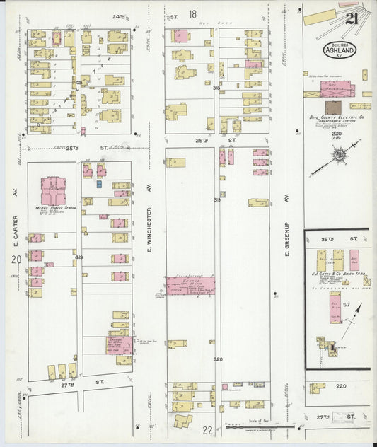 Sanborn Fire Insurance Map from Ashland, Boyd County, Kentucky (1920), Sheet #0021 - Historic Sanborn Fire Insurance Map Print, vintage old map wall art, antique decor, genealogy gift, Kentucky Kentucky map