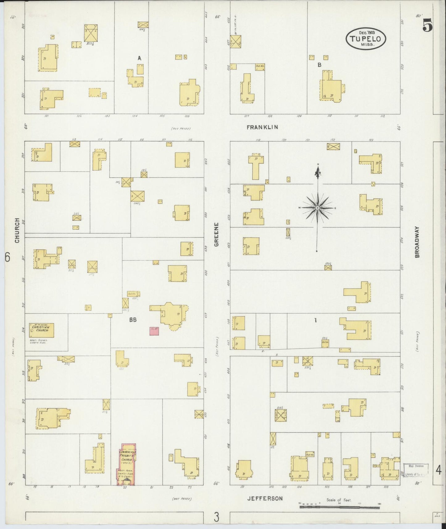 Sanborn Fire Insurance Map from Tupelo, Lee County, Mississippi (1903), Sheet #0005 - Complete Map Set gallery image, historic Sanborn map, vintage wall art, Mississippi Mississippi
