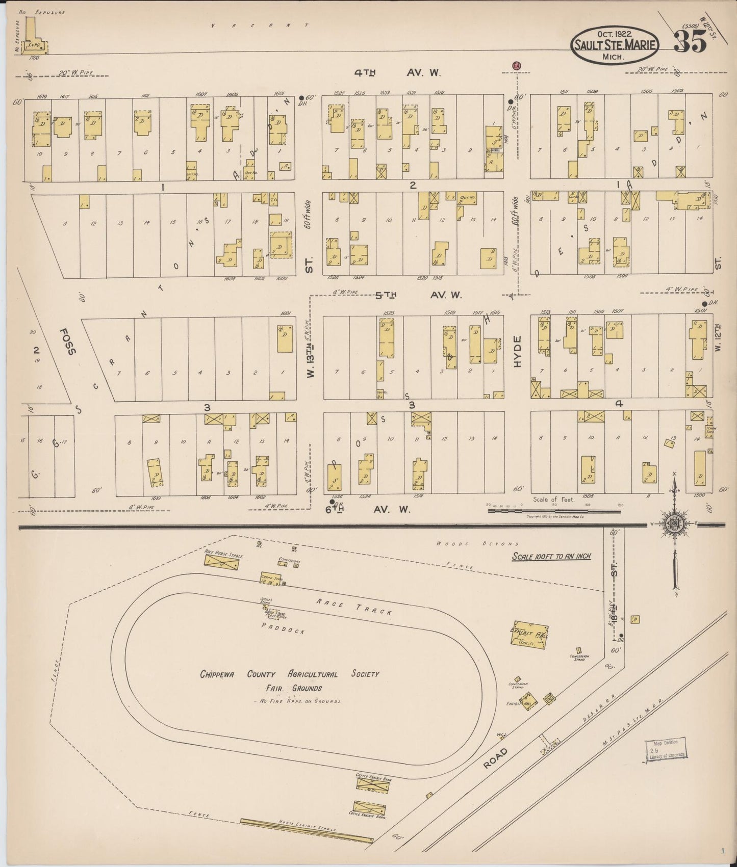 Sanborn Fire Insurance Map from Sault Sainte Marie, Chippewa County, Michigan (1922), Sheet #0035 - Historic Sanborn Fire Insurance Map Print, vintage old map wall art, antique decor, genealogy gift, Michigan Michigan map