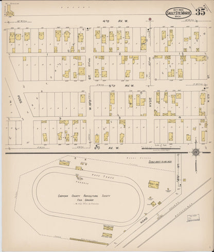 Sanborn Fire Insurance Map from Sault Sainte Marie, Chippewa County, Michigan (1922), Sheet #0035 - Historic Sanborn Fire Insurance Map Print, vintage old map wall art, antique decor, genealogy gift, Michigan Michigan map