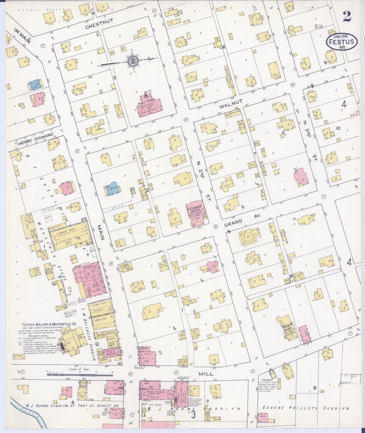 Sanborn Fire Insurance Map from Festus, Jefferson County, Missouri (1915), Sheet #0002 - Complete Map Set gallery image, historic Sanborn map, vintage wall art, Missouri Missouri