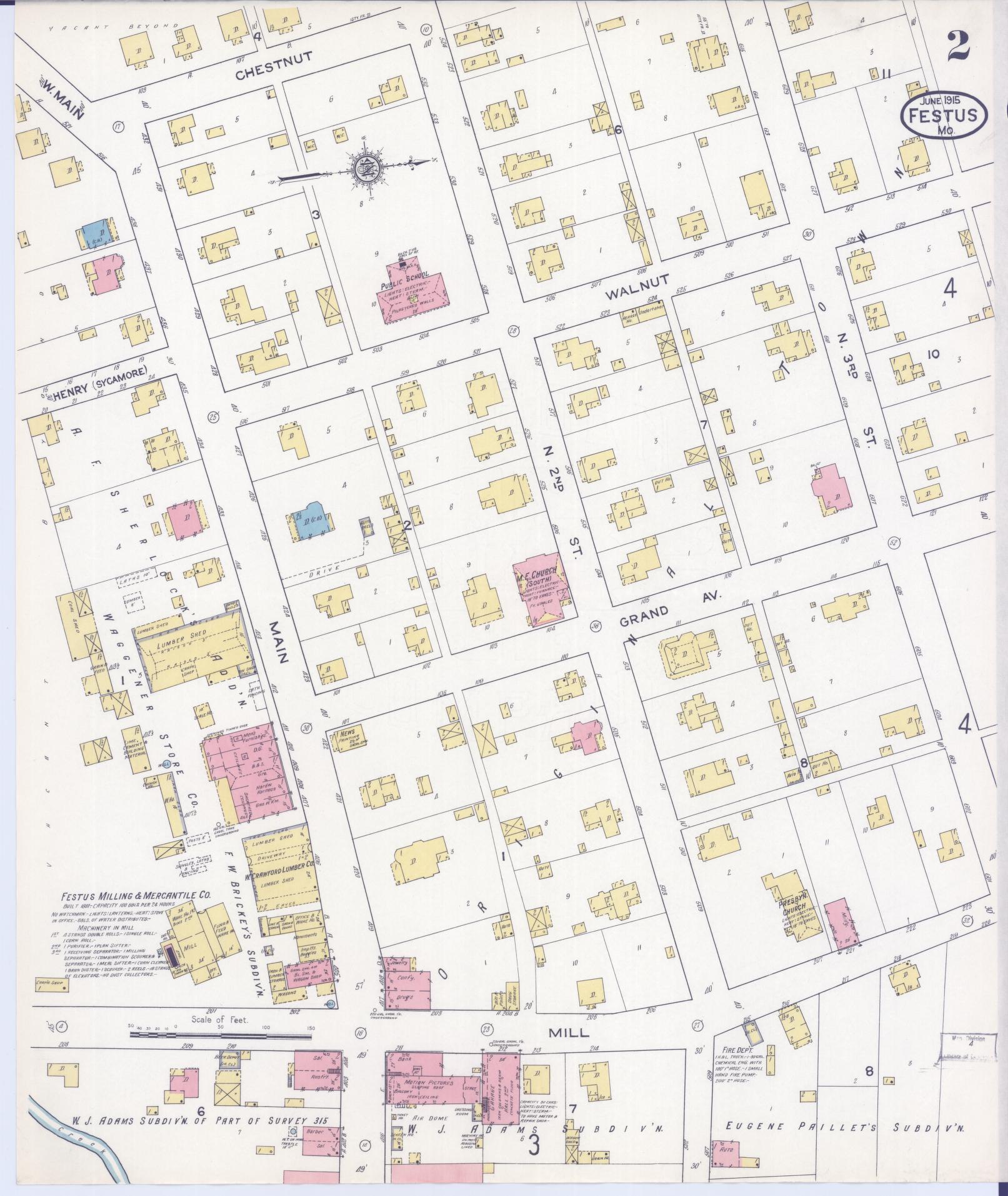 Sanborn Fire Insurance Map from Festus, Jefferson County, Missouri (1915), Sheet #0002 - Complete Map Set gallery image, historic Sanborn map, vintage wall art, Missouri Missouri