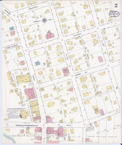 Sanborn Fire Insurance Map from Festus, Jefferson County, Missouri (1915), Sheet #0002 - Complete Map Set gallery image, historic Sanborn map, vintage wall art, Missouri Missouri
