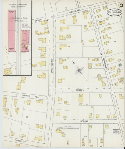 Sanborn Fire Insurance Map from Holliston, Middlesex County, Massachusetts (1894), Sheet #0003 - Complete Map Set gallery image, historic Sanborn map, vintage wall art, Massachusetts Massachusetts