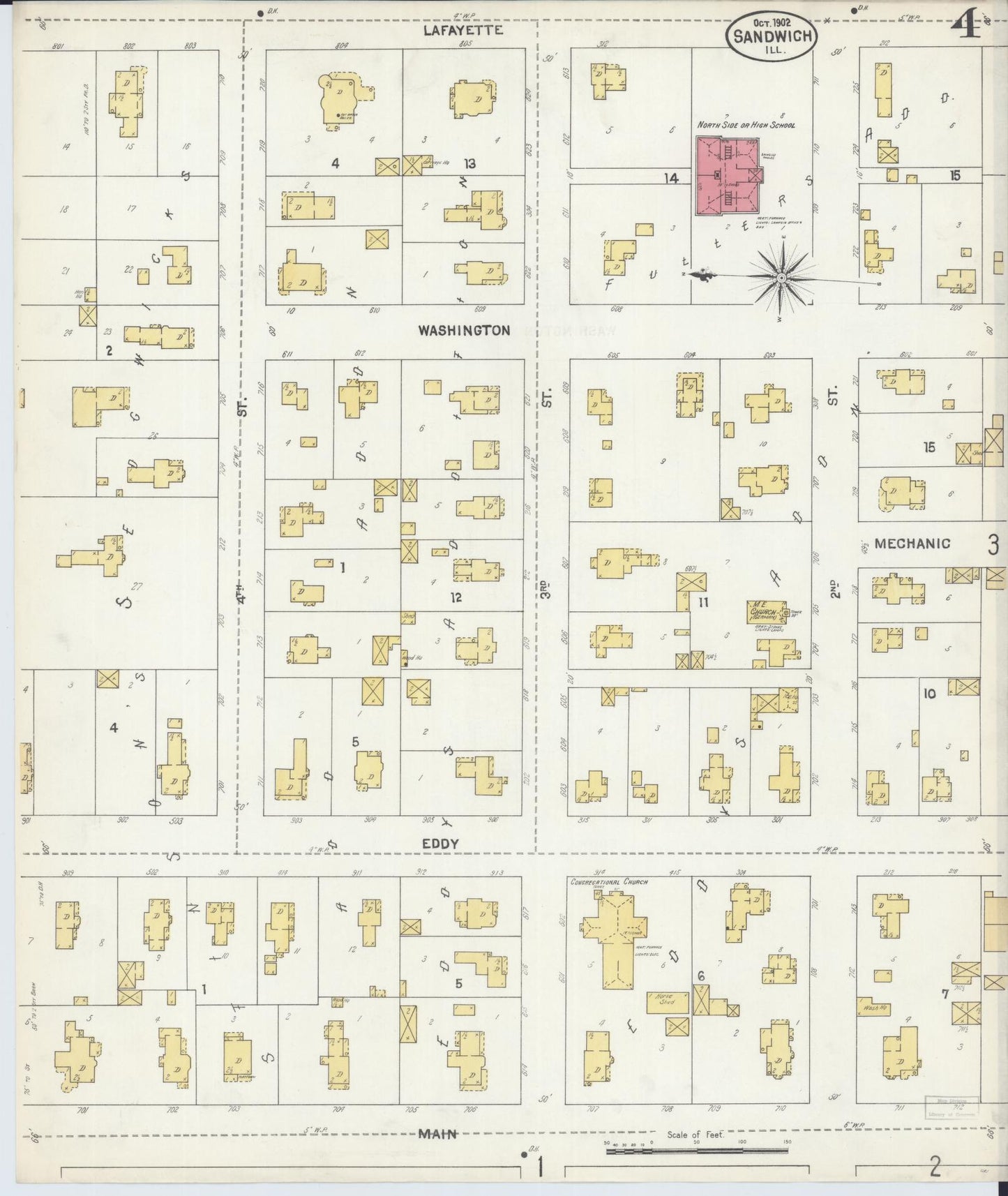 Sanborn Fire Insurance Map from Sandwich, De Kalb County, Illinois (1902), Sheet #0004 - Complete Map Set gallery image, historic Sanborn map, vintage wall art, Illinois Illinois