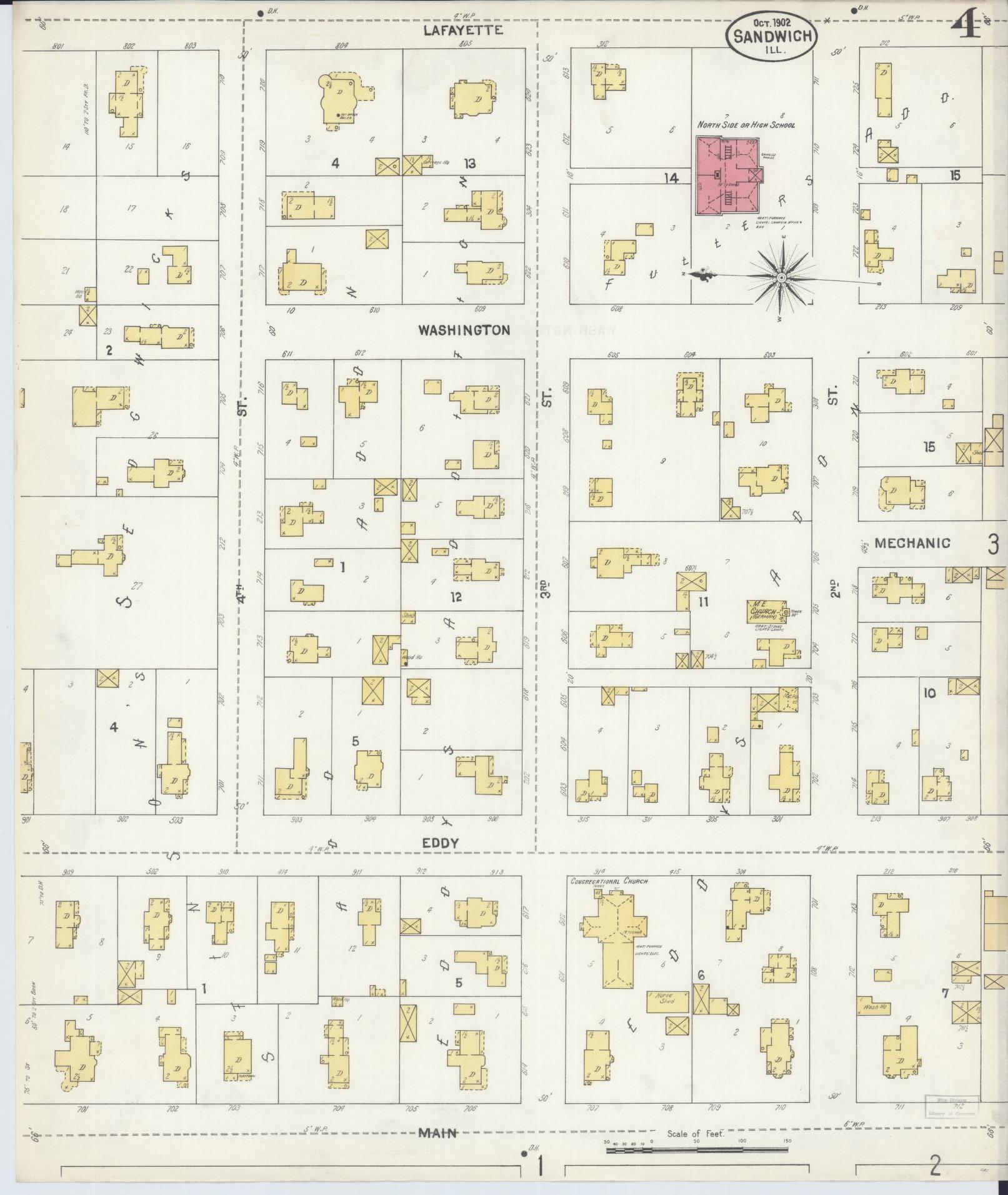 Sanborn Fire Insurance Map from Sandwich, De Kalb County, Illinois (1902), Sheet #0004 - Complete Map Set gallery image, historic Sanborn map, vintage wall art, Illinois Illinois