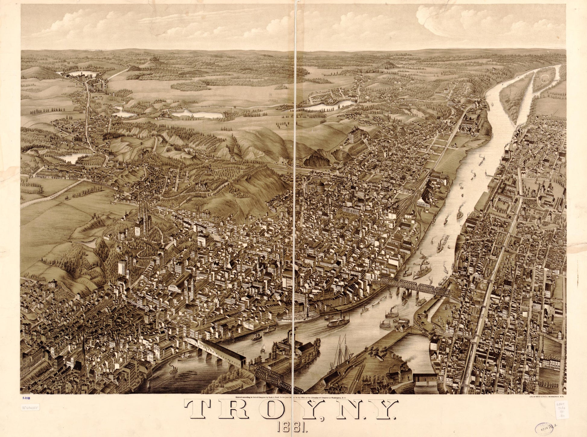 Troy, N.Y. 1881. (1881) – Historic Bird’s-Eye View Panorama Print