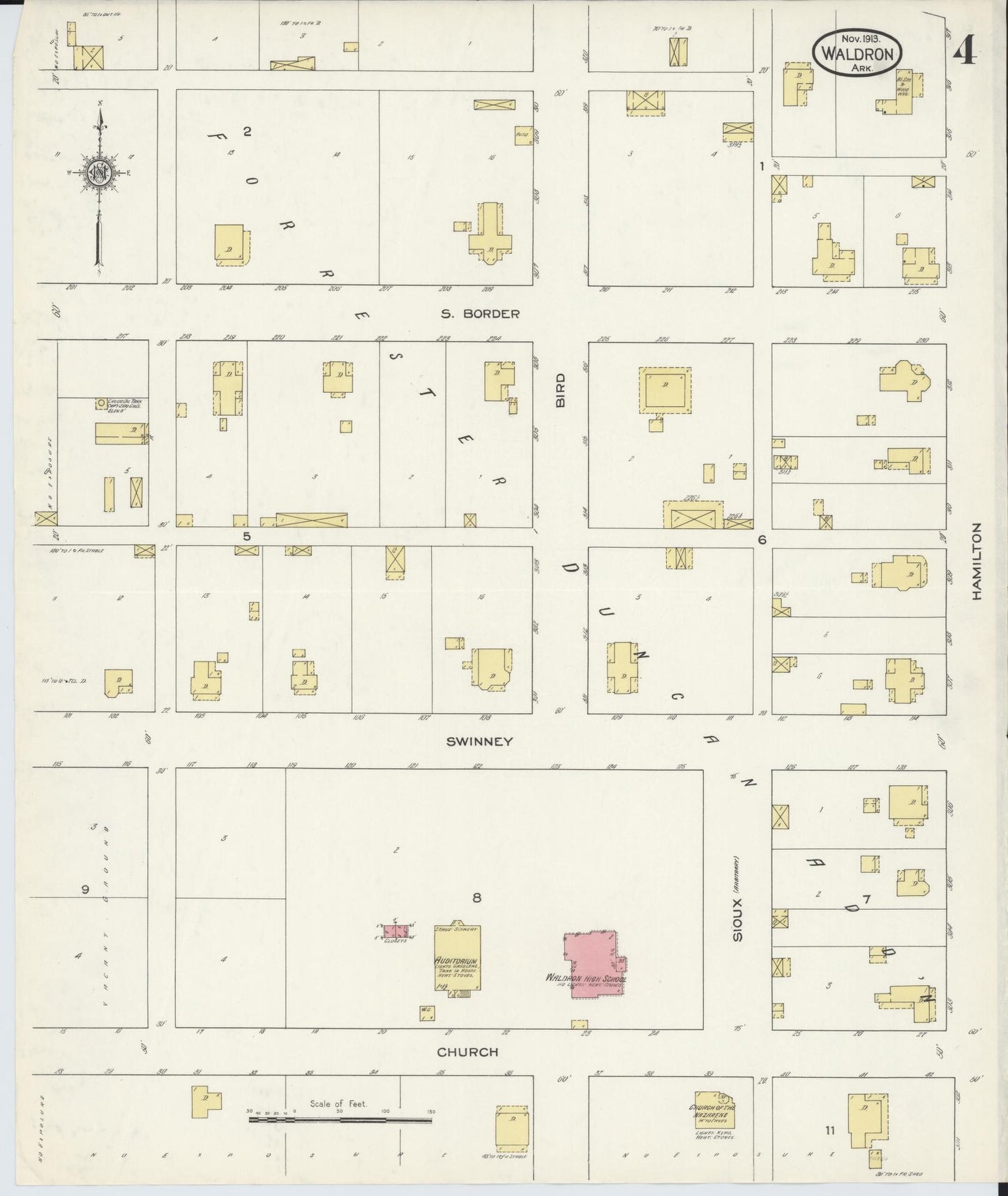 Sanborn Fire Insurance Map from Waldron, Scott County, Arkansas (1913), Sheet #0004 - Historic Sanborn Fire Insurance Map Print, vintage old map wall art, antique decor, genealogy gift, Arkansas Arkansas map