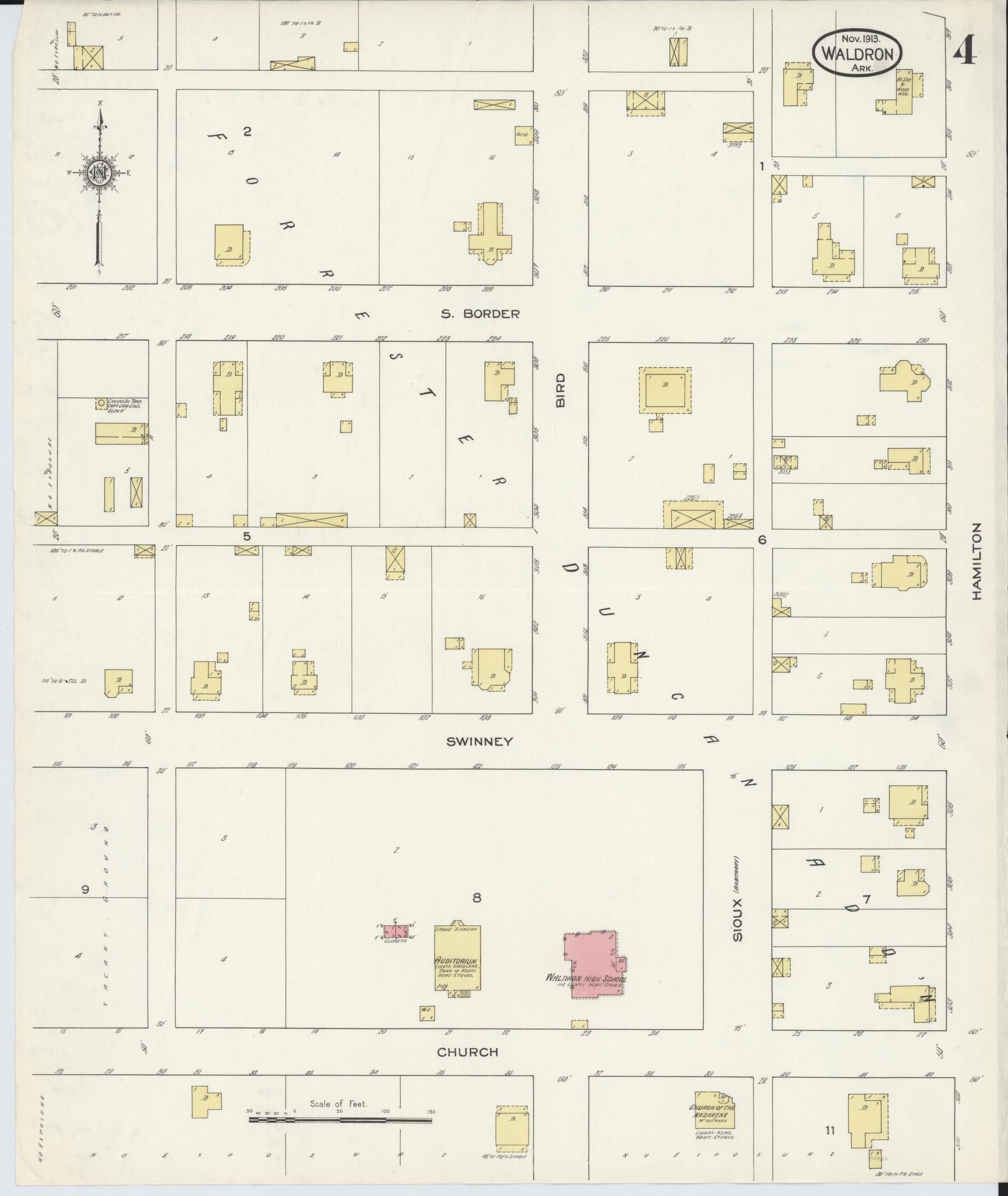 Sanborn Fire Insurance Map from Waldron, Scott County, Arkansas (1913), Sheet #0004 - Historic Sanborn Fire Insurance Map Print, vintage old map wall art, antique decor, genealogy gift, Arkansas Arkansas map