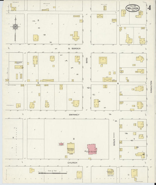 Sanborn Fire Insurance Map from Waldron, Scott County, Arkansas (1913), Sheet #0004 - Historic Sanborn Fire Insurance Map Print, vintage old map wall art, antique decor, genealogy gift, Arkansas Arkansas map
