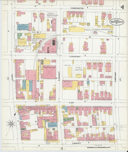Sanborn Fire Insurance Map from West Chester, Chester County, Pennsylvania (1902), Sheet #0004 - Historic Sanborn Fire Insurance Map Print, vintage old map wall art, antique decor, genealogy gift, Pennsylvania Pennsylvania map
