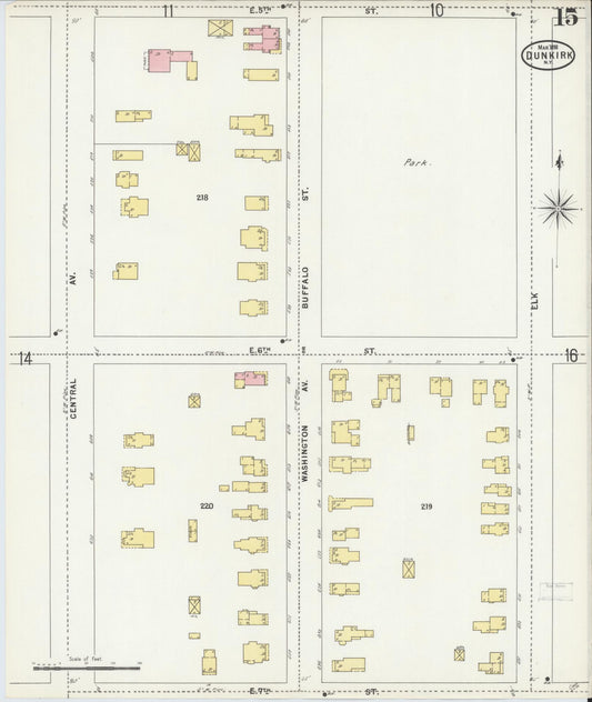 Sanborn Fire Insurance Map from Dunkirk, Chautauqua County, New York (1898), Sheet #0015 - Historic Sanborn Fire Insurance Map Print, vintage old map wall art, antique decor, genealogy gift, New York New York map