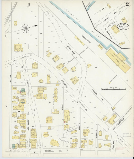 Sanborn Fire Insurance Map from Sea Cliff, Nassau County, New York (1908), Sheet #0002 - Historic Sanborn Fire Insurance Map Print, vintage old map wall art, antique decor, genealogy gift, New York New York map