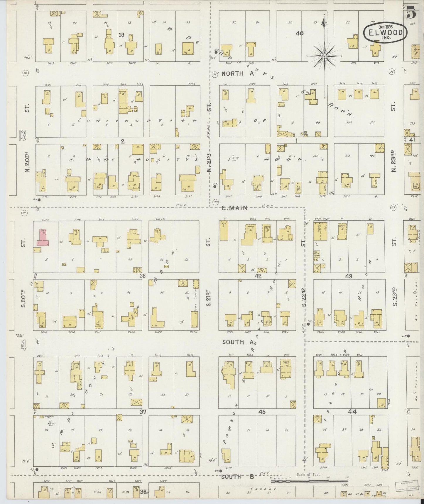 Sanborn Fire Insurance Map from Elwood, Madison County, Indiana (1895), Sheet #0005 - Historic Sanborn Fire Insurance Map Print, vintage old map wall art, antique decor, genealogy gift, Indiana Indiana map