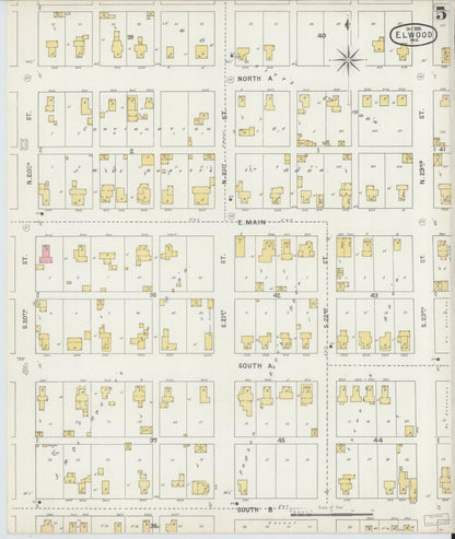 Sanborn Fire Insurance Map from Elwood, Madison County, Indiana (1895), Sheet #0005 - Historic Sanborn Fire Insurance Map Print, vintage old map wall art, antique decor, genealogy gift, Indiana Indiana map