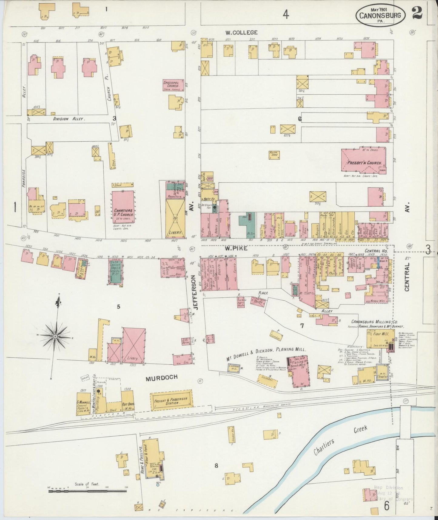 Sanborn Fire Insurance Map from Canonsburg, Washington County, Pennsylvania (1901), Sheet #0002 - Historic Sanborn Fire Insurance Map Print, vintage old map wall art, antique decor, genealogy gift, Pennsylvania Pennsylvania map
