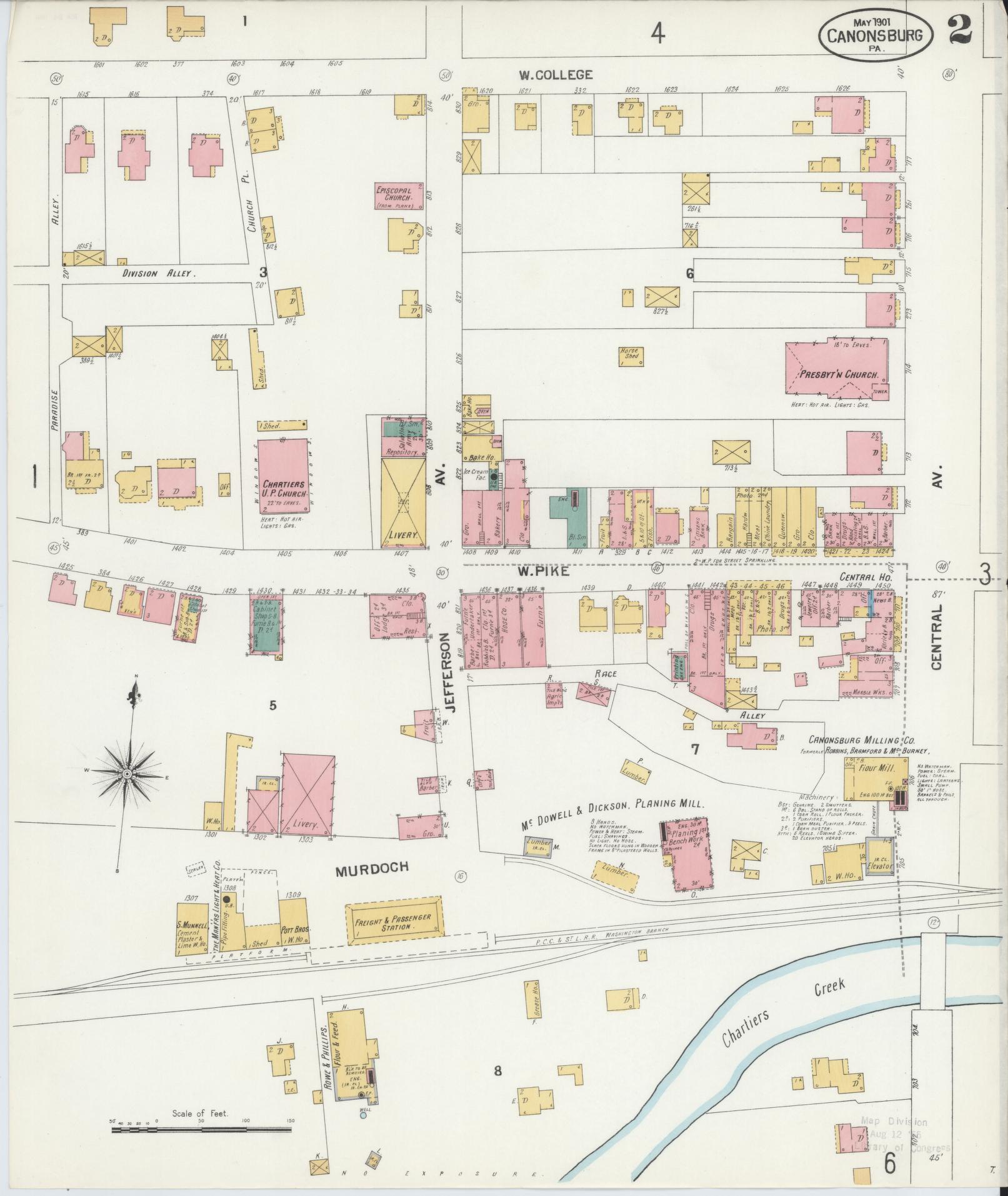Sanborn Fire Insurance Map from Canonsburg, Washington County, Pennsylvania (1901), Sheet #0002 - Historic Sanborn Fire Insurance Map Print, vintage old map wall art, antique decor, genealogy gift, Pennsylvania Pennsylvania map