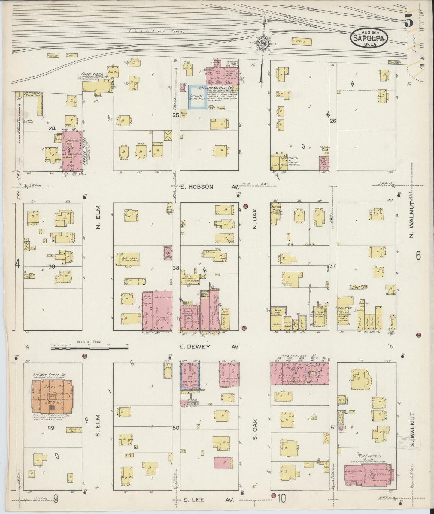 Sanborn Fire Insurance Map from Sapulpa, Creek County, Oklahoma (1915), Sheet #0005 - Complete Map Set gallery image, historic Sanborn map, vintage wall art, Oklahoma Oklahoma