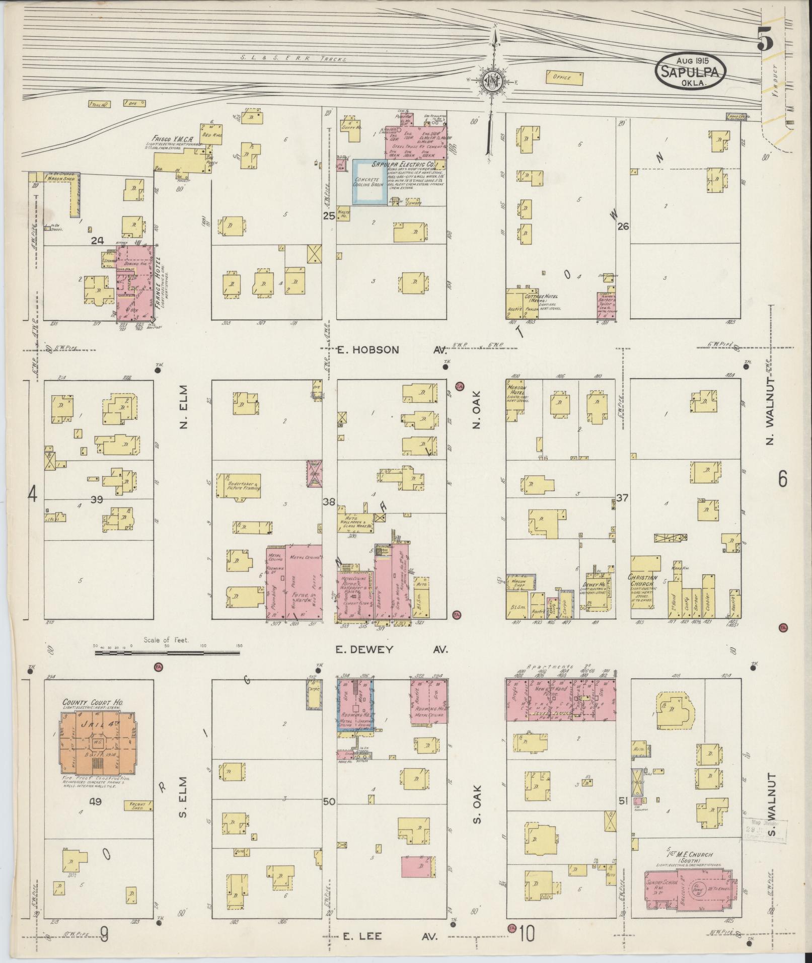 Sanborn Fire Insurance Map from Sapulpa, Creek County, Oklahoma (1915), Sheet #0005 - Complete Map Set gallery image, historic Sanborn map, vintage wall art, Oklahoma Oklahoma
