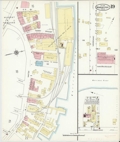 Sanborn Fire Insurance Map from Newburyport, Essex County, Massachusetts (1914), Sheet #0019 - Historic Sanborn Fire Insurance Map Print, vintage old map wall art, antique decor, genealogy gift, Massachusetts Massachusetts map