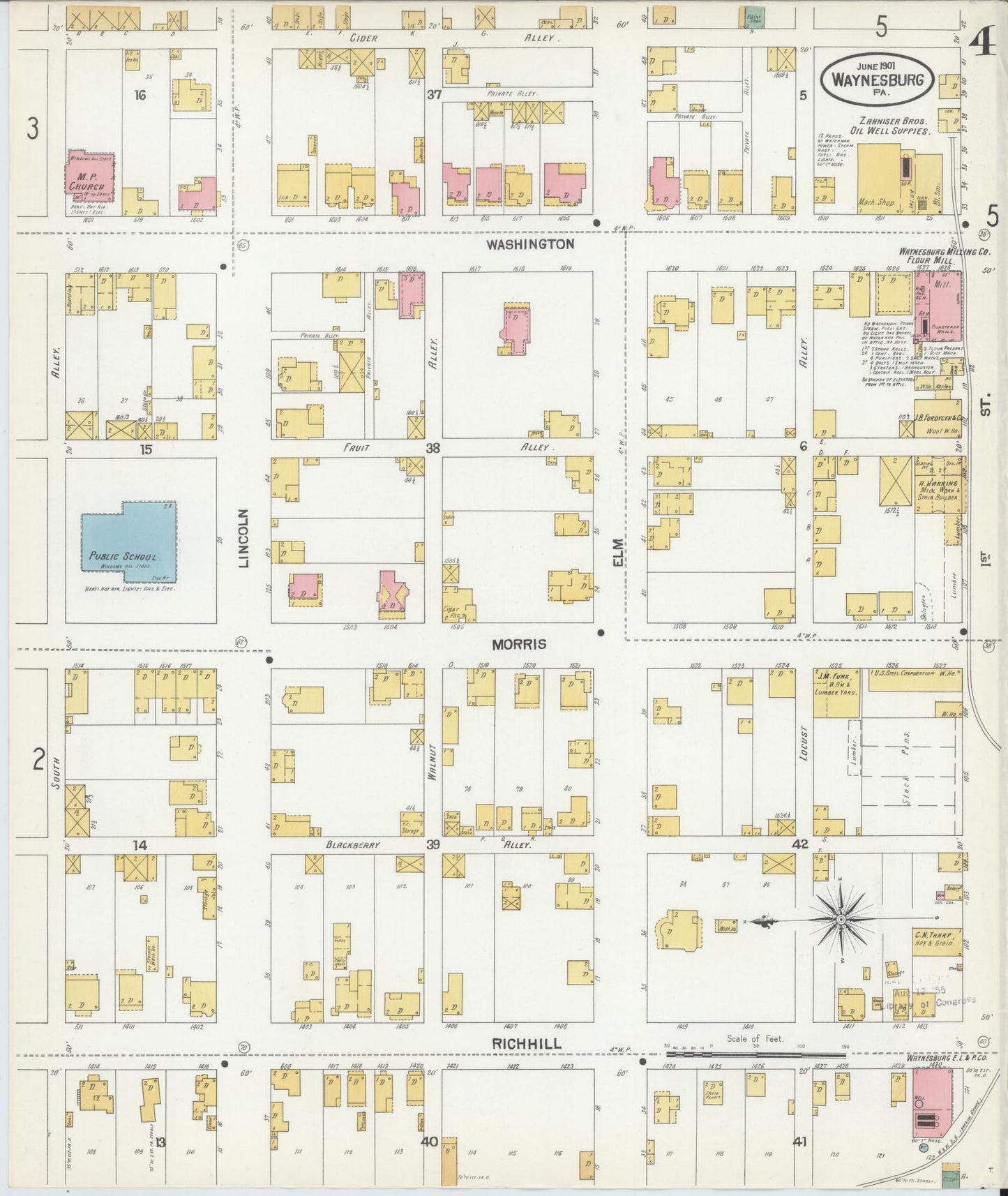 Sanborn Fire Insurance Map from Waynesburg, Greene County, Pennsylvania (1901), Sheet #0004 - Complete Map Set gallery image, historic Sanborn map, vintage wall art, Pennsylvania Pennsylvania