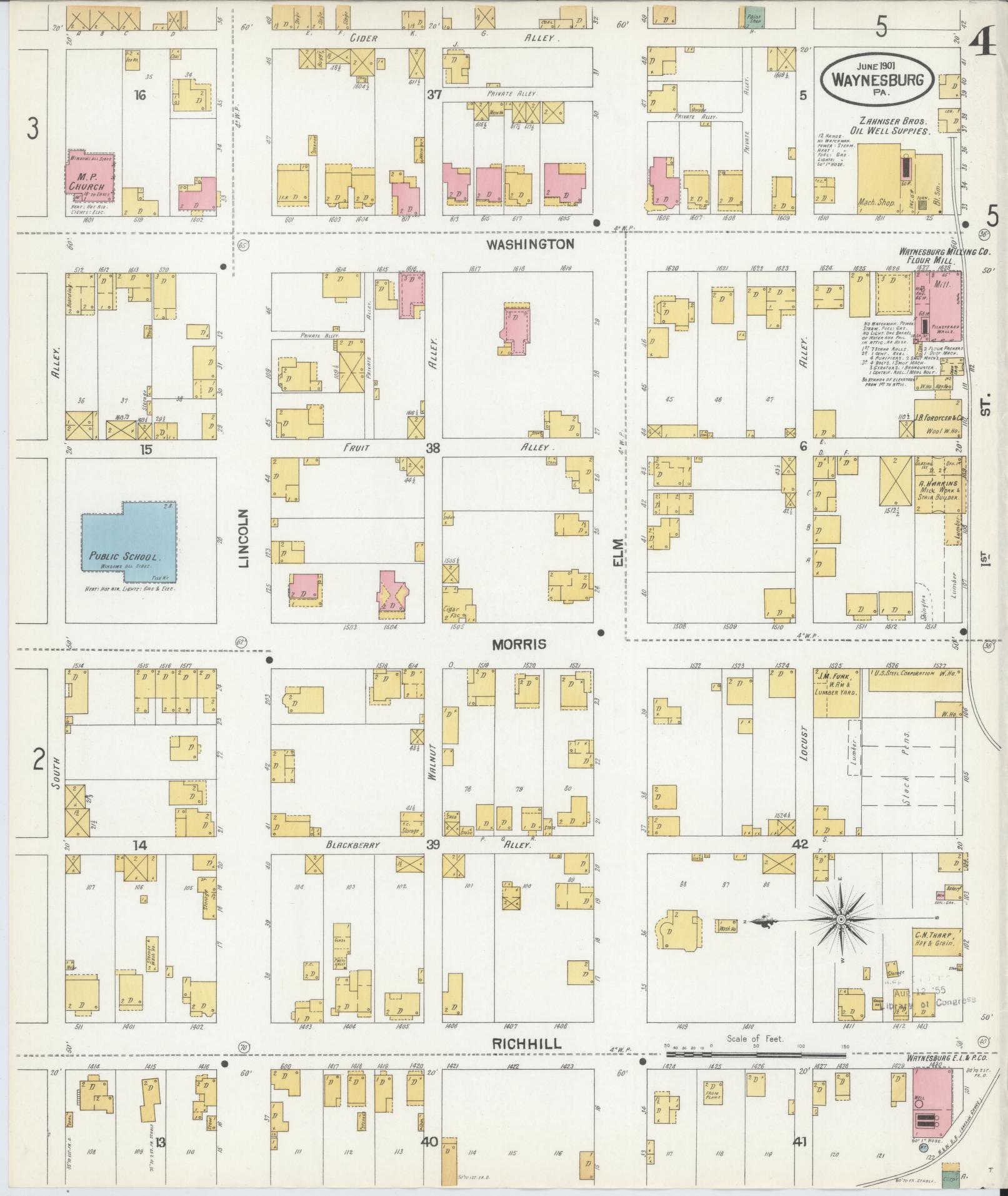 Sanborn Fire Insurance Map from Waynesburg, Greene County, Pennsylvania (1901), Sheet #0004 - Complete Map Set gallery image, historic Sanborn map, vintage wall art, Pennsylvania Pennsylvania