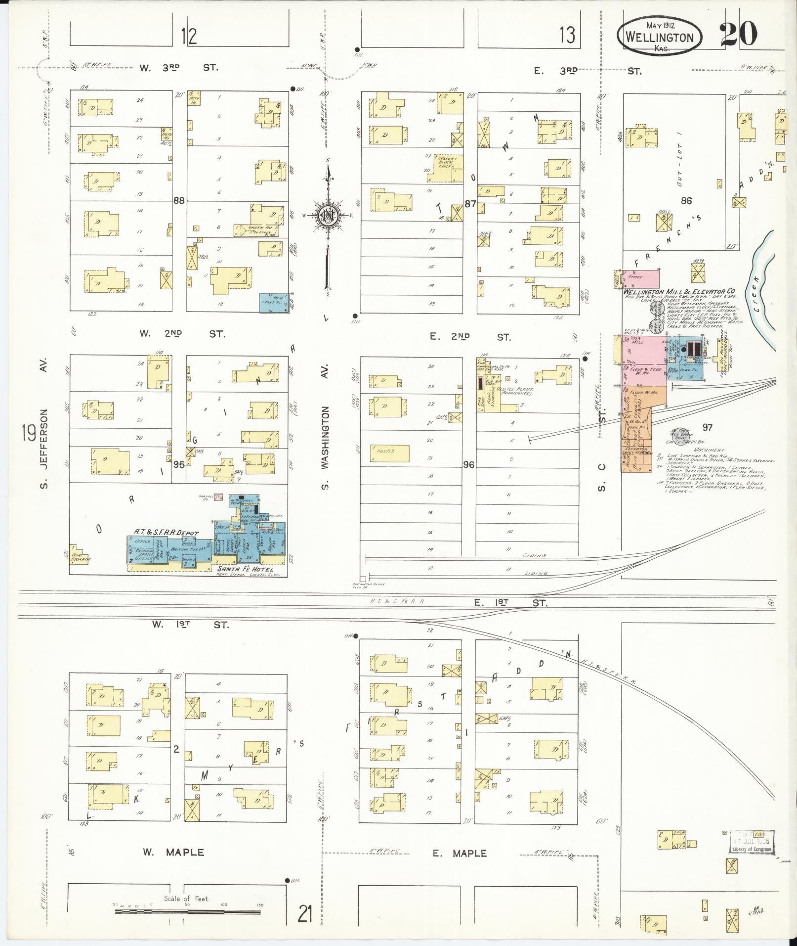 Sanborn Fire Insurance Map from Wellington, Sumner County, Kansas (1912), Sheet #0020 - Historic Sanborn Fire Insurance Map Print, vintage old map wall art, antique decor, genealogy gift, Kansas Kansas map