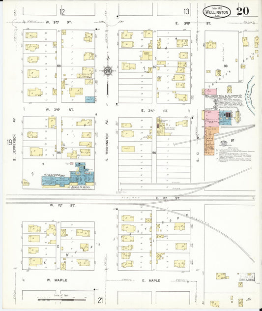 Sanborn Fire Insurance Map from Wellington, Sumner County, Kansas (1912), Sheet #0020 - Historic Sanborn Fire Insurance Map Print, vintage old map wall art, antique decor, genealogy gift, Kansas Kansas map