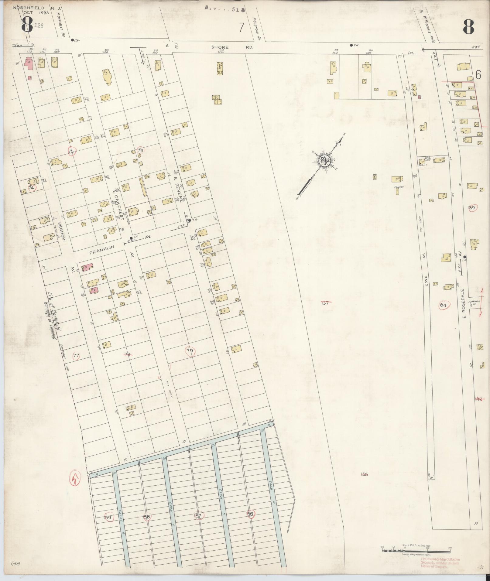 Sanborn Fire Insurance Map from Northfield, Atlantic County, New Jersey (1942), Sheet #0008 - Complete Map Set gallery image, historic Sanborn map, vintage wall art, New Jersey New Jersey