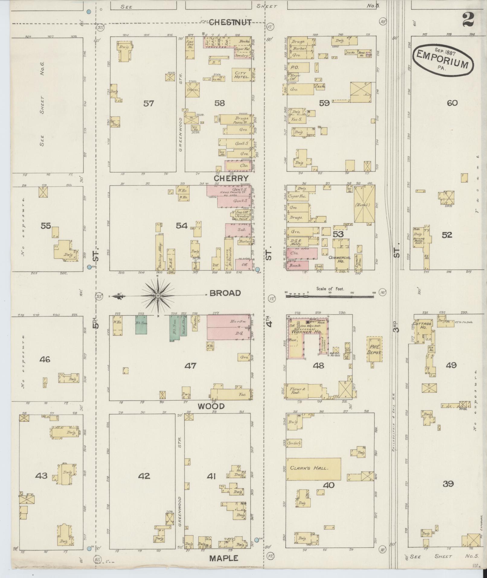 Sanborn Fire Insurance Map from Emporium, Cameron County, Pennsylvania (1887), Sheet #0002 - Historic Sanborn Fire Insurance Map Print, vintage old map wall art, antique decor, genealogy gift, Pennsylvania Pennsylvania map